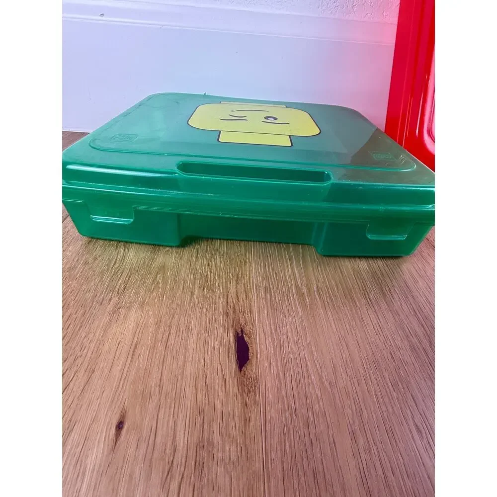 LEGO Minifigure Head Storage Case Bin Gently Used Lot of 2 Red Green